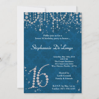 12x18 Blue Diamond Sweet 16 Geburtstag Einladung