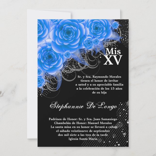 12x18 Blue Rose Quinceanera Geburtstag Einladung (Vorderseite)