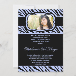 12x18 Blue Zebra Print Quinceanera Einladung