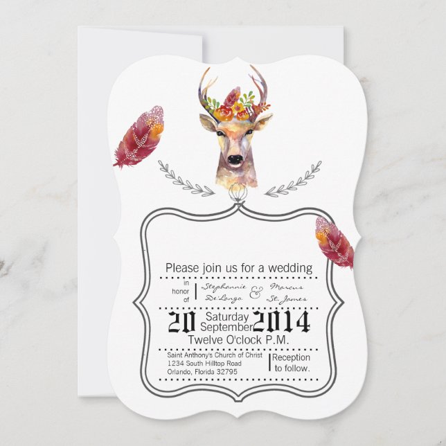12x18 boho Reh Buck Head BrowningEinladung Hochzei Einladung (Vorderseite)