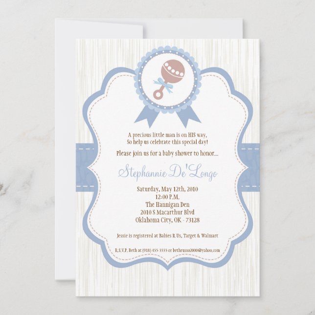 12x18 Boy Blue Baby Rattle Baby Shower Einladung (Vorderseite)