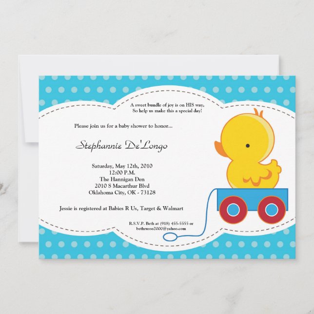 12x18 Boy Blue Punkt Duck Babydusche Einladung (Vorderseite)