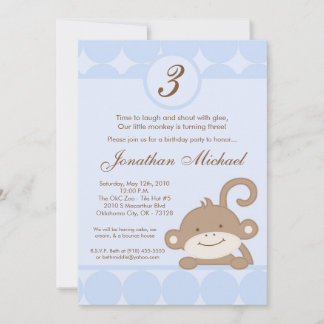 12x18 Boy Blue Punkt Monkey zum Geburtstag Einladu Einladung