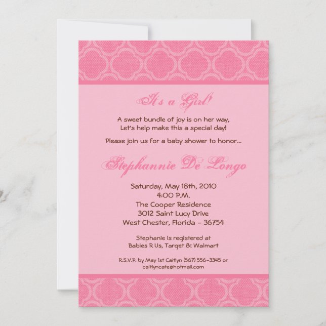 12x18 Bubblegum Damask Print Baby Shower Einladung (Vorderseite)