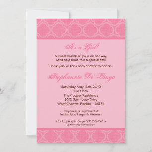 12x18 Bubblegum Damask Print Baby Shower Einladung