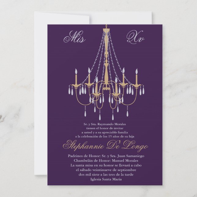 12x18 Chandelier Quinceanera Birthday Einladung (Vorderseite)