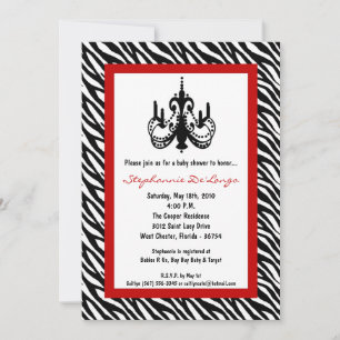 12x18 Chandelier Red Zebra Babydusche Einladung
