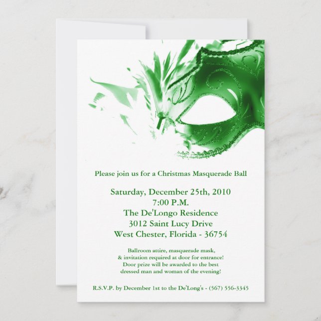 12x18 Christmas XMAS Masquerade Ball Maske Einladu Einladung (Vorderseite)