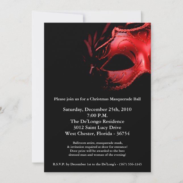 12x18 Christmas XMAS Masquerade Ball Maske Einladu Einladung (Vorderseite)