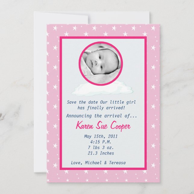 12x18 Circle FOTO auf einer Cloud-Geburtserklärung Einladung (Vorderseite)