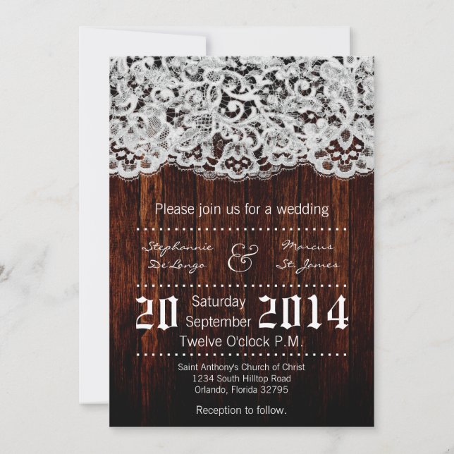 12x18 Country Barn Wood Lace Hochzeit Einladung (Vorderseite)