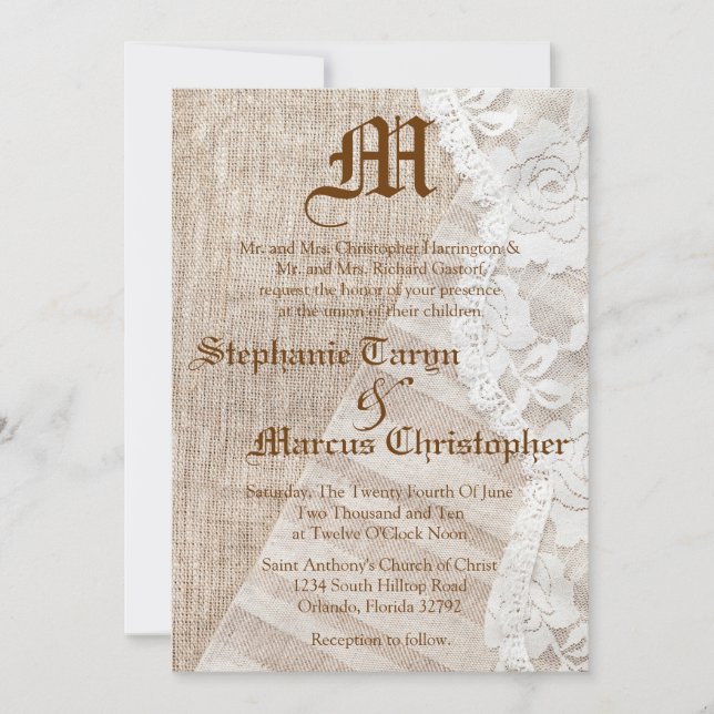 12x18 Country Lace Taschentuch Hochzeit Einladung (Vorderseite)