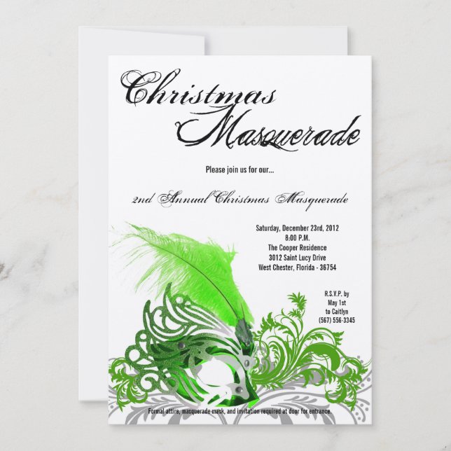 12x18 Crimson Green Masquerade Weihnachts-Einladun Einladung (Vorderseite)