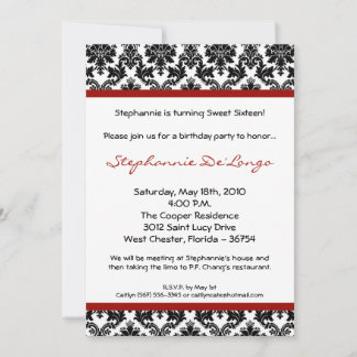 12x18 Crimson Red Damask Einladung zur Geburtstags