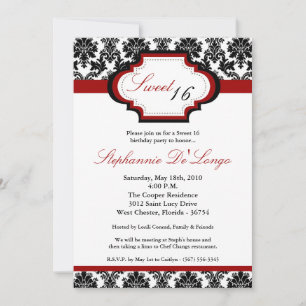 12x18 CrimsonRed Damask Sweet 16 Birthday Einladun Einladung