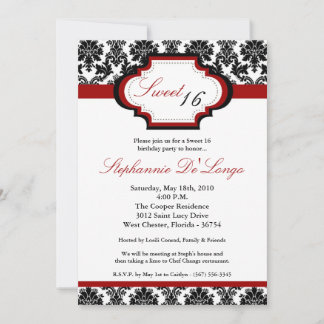 12x18 CrimsonRed Damask Sweet 16 Birthday Einladun Einladung
