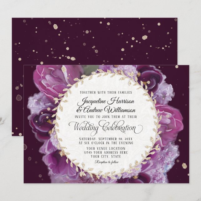 12x18 Deep Lavendel Lila Floral Pastel Leaf Kranz Einladung (Vorne/Hinten)