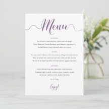 12x18 des lila Hochzeitmenüs