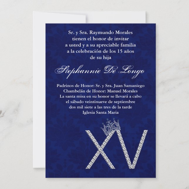 12x18 Diamant Saphir Quinceanera Einladung (Vorderseite)