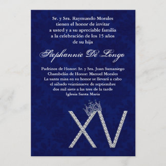12x18 Diamant Saphir Quinceanera Einladung