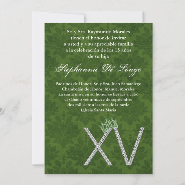 12x18 Diamond Emeral Quinceanera Einladung zum Geb (Vorderseite)