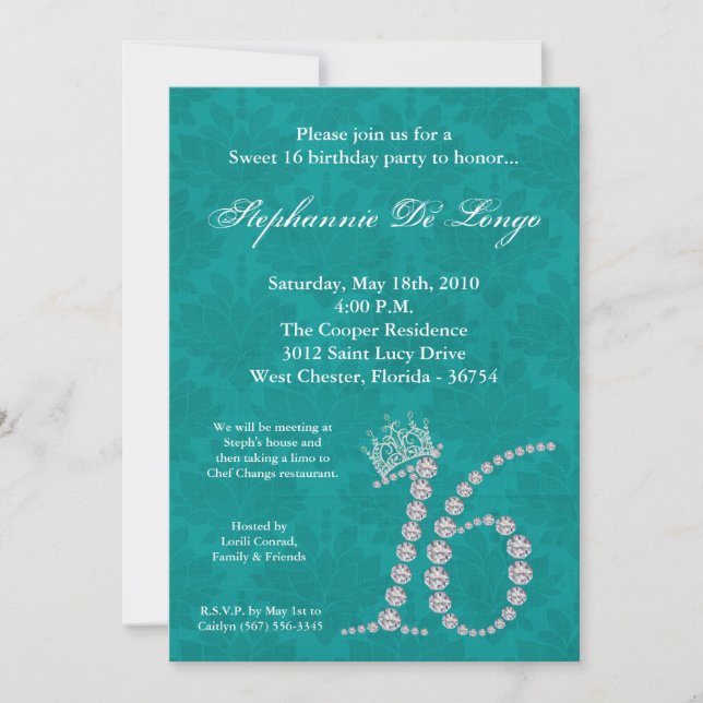 12x18 Diamond Topaz Sweet 16 Birthday Einladung (Vorderseite)