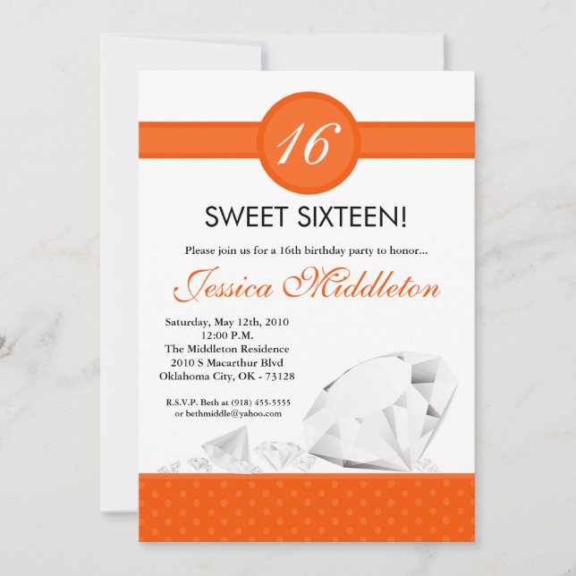 12x18 Diamonds Jewels Sweet 16 Birthday Einladung (Vorderseite)