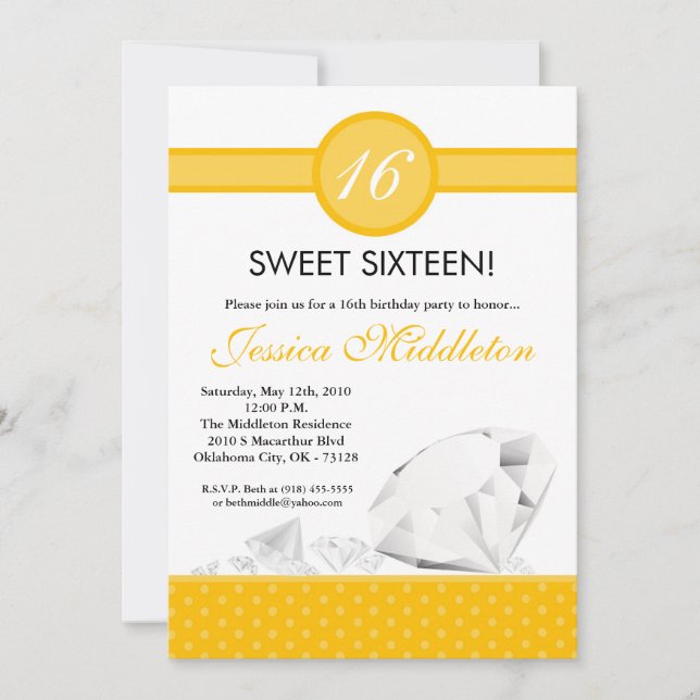 12x18 Diamonds Jewels Sweet 16 Birthday Einladung (Vorderseite)