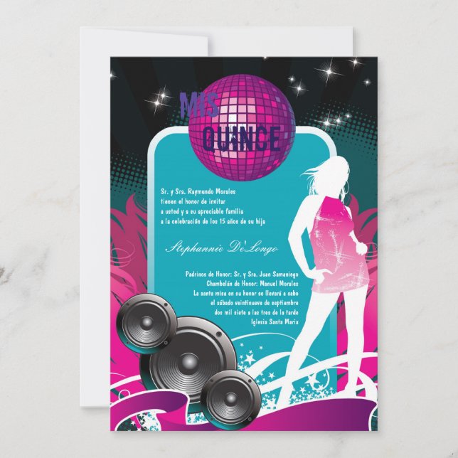 12x18 DJ Dance Party Girl Quinceanera Einladung (Vorderseite)