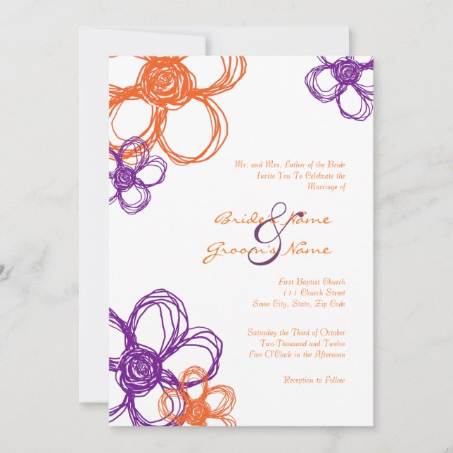 12x18 Einladung zu Lila und orangefarbenen Blume (Vorderseite)