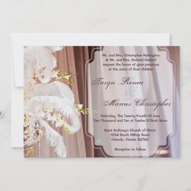 12x18 Feather Centre Piece Glam Einladung Hochzeit (Vorderseite)