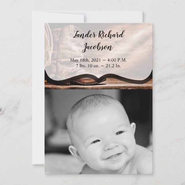 12x18 Foto Birth Announcement Army Cowboy Boots Ba Ankündigung (Vorderseite)