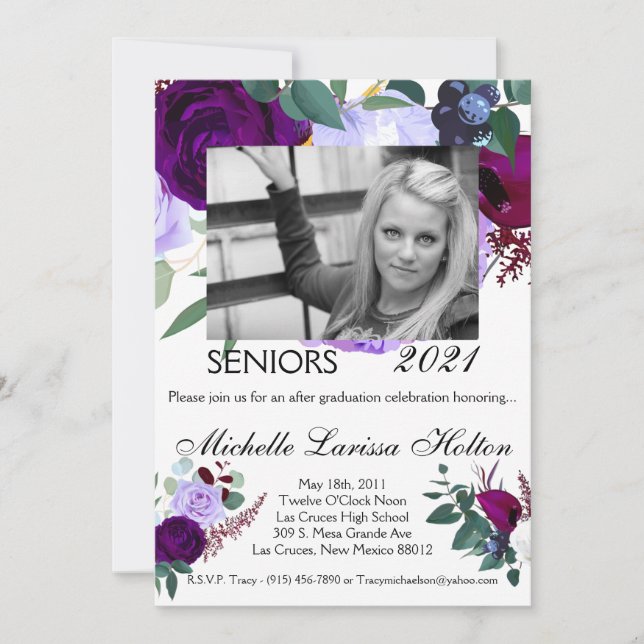 12x18 Foto Graduation Party Einladung Lavendel Hib (Vorderseite)