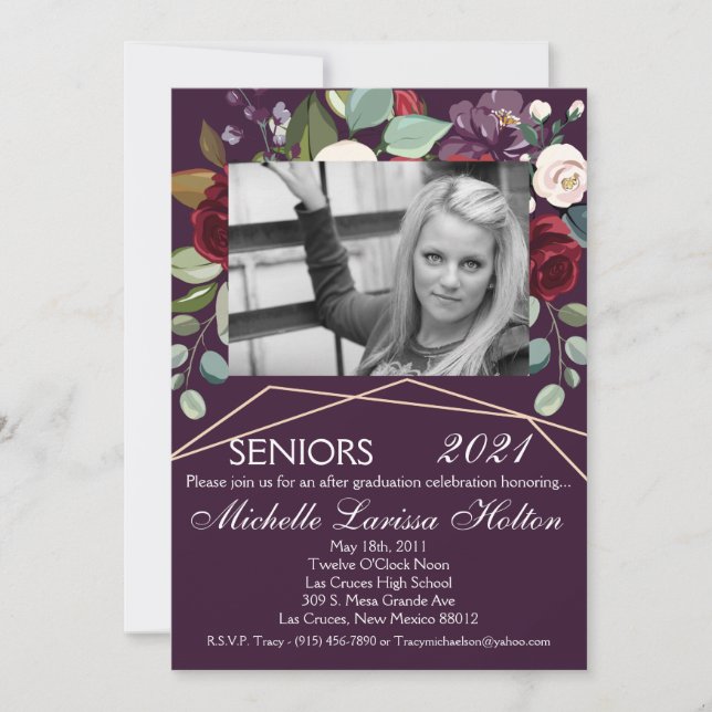 12x18 Foto Graduation Party Einladung Plum Lila (Vorderseite)