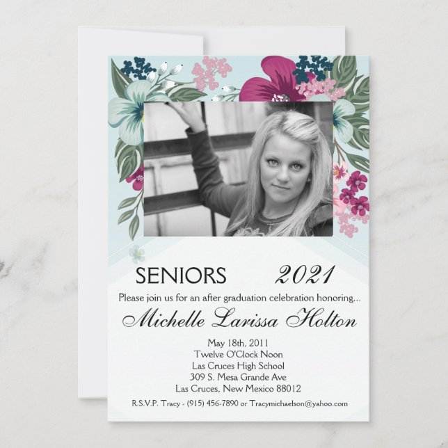 12x18 Foto Graduation Party Einladung Tropisches F (Vorderseite)