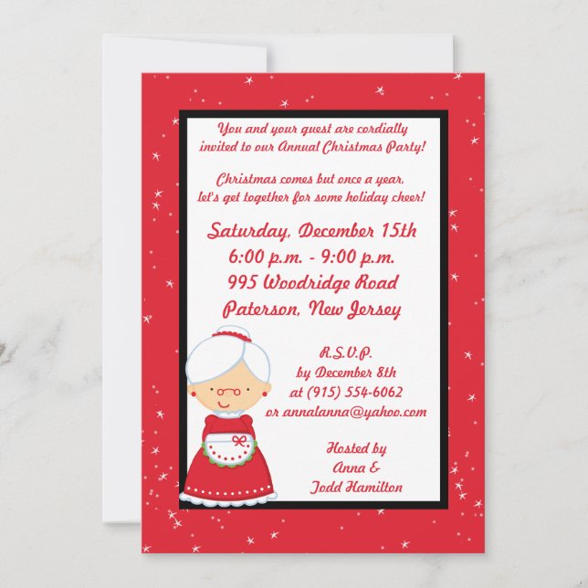 12x18 & Frau Claus Weihnachten Party Einladung (Vorderseite)