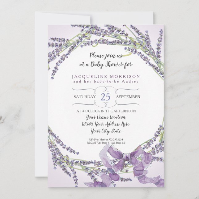 12x18 French Lavender Floral Wreath Baby Dusche Einladung (Vorderseite)