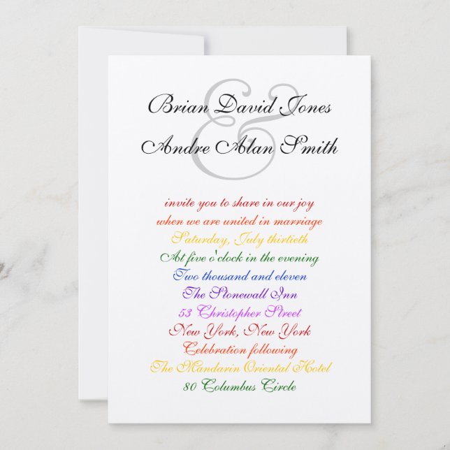 12x18 Gay Wedding Rainbow LGBT Pride Metallic Einladung (Vorderseite)