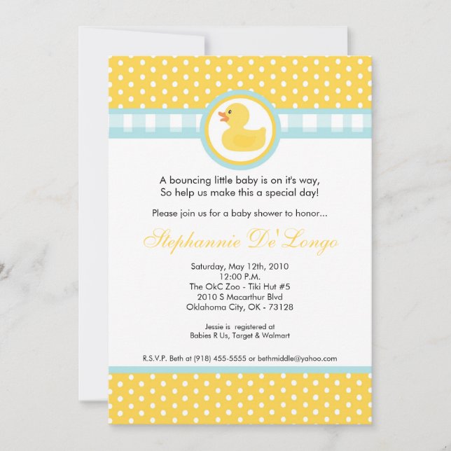 12x18 gelbe Ducky Baby-Duschen-Gummieinladung Einladung (Vorderseite)