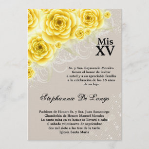 12x18 gelbe Rosen Quinceanera Einladung