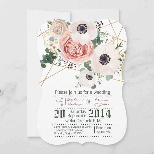 12x18 Geometric Garden Rose Gold Hochzeit Einladun Einladung (Vorderseite)
