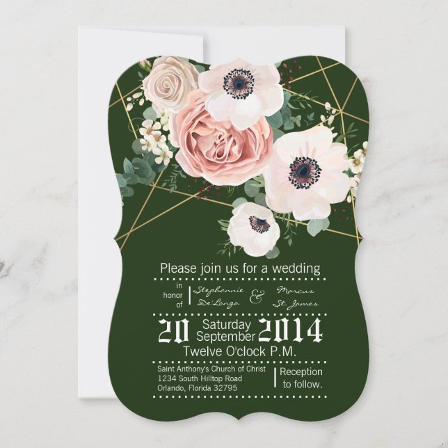 12x18 Geometric Garden Rose Grüne Hochzeit Einladu Einladung (Vorderseite)
