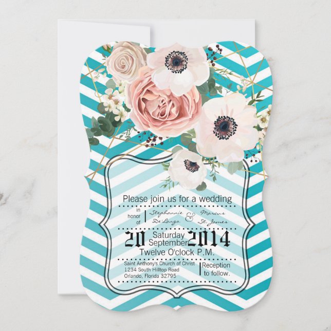 12x18 Geometrische Rose Zickzack Aquamarine Hochze Einladung (Vorderseite)