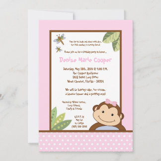 12x18 Girl Pink Papgayo Monkey Einladung zum Gebur