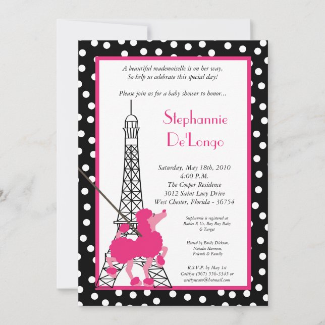 12x18 Girl Pink Poodle Paris Babydusche Einladung (Vorderseite)