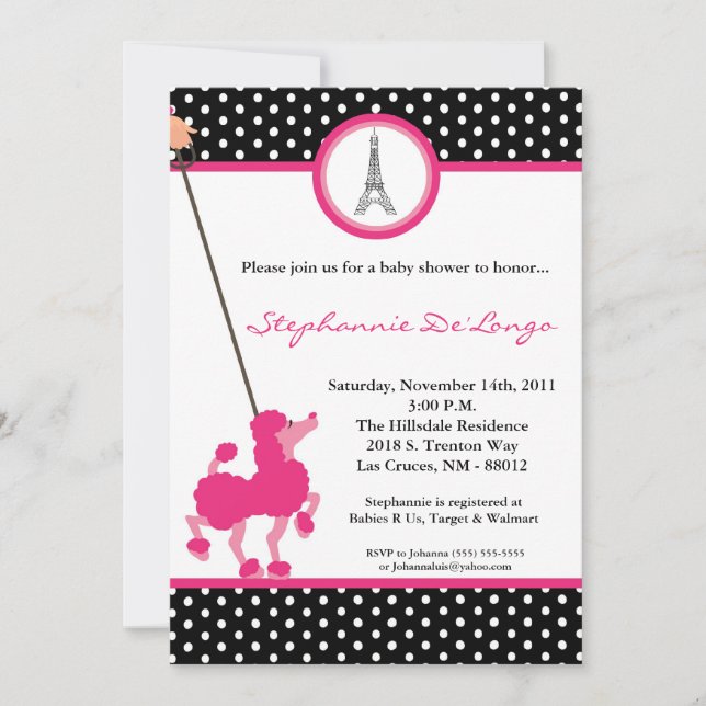 12x18 Girl Pink Poodle Paris Babydusche Einladung (Vorderseite)