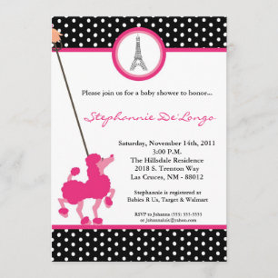 12x18 Girl Pink Poodle Paris Babydusche Einladung