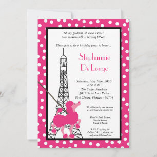 12x18 Girl Pink Poodle Paris Birthday Par Einladun Einladung