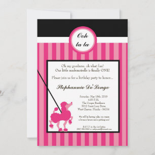 12x18 Girl Pink Poodle Paris Birthday Par Einladun Einladung