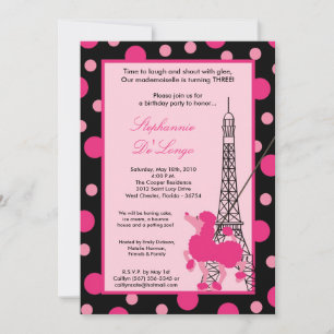 12x18 Girl Pink Poodle Paris Birthday Par Einladun Einladung